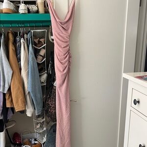 Windsor Dusty Pink Sparkle Cowl-Neck Ruched Maxi Dress